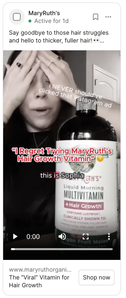 Graphic demonstrating the Reverse Psychology Meta Ad hook from the brand MaryRuths.