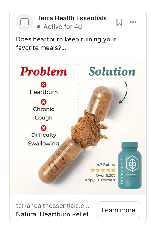 Example of a problem and solution easy facebook ad for a haircare brand.