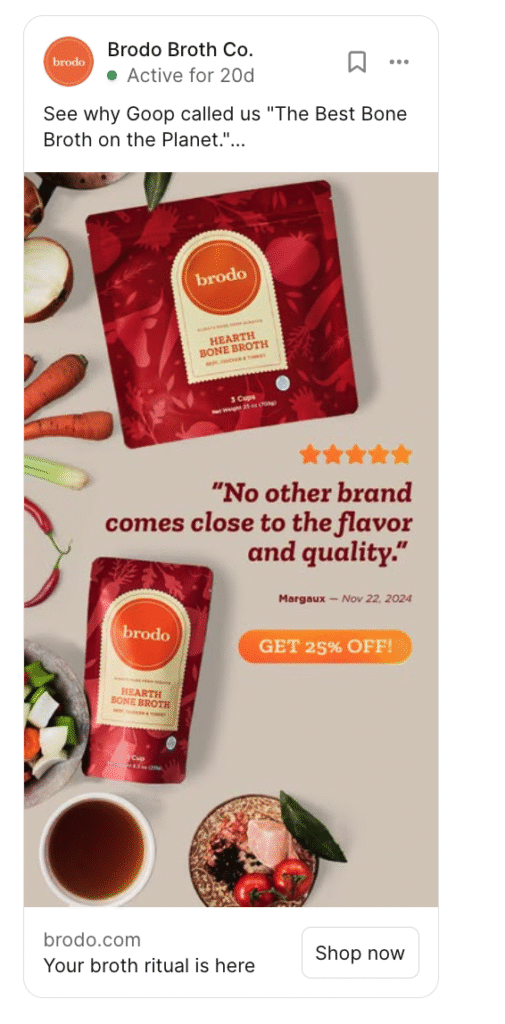 Graphic of a Testimonial/Quote/Review style Facebook Ad.