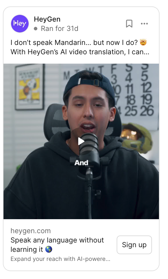 Example of an Podcast Style UGC Video Ad on Facebook.