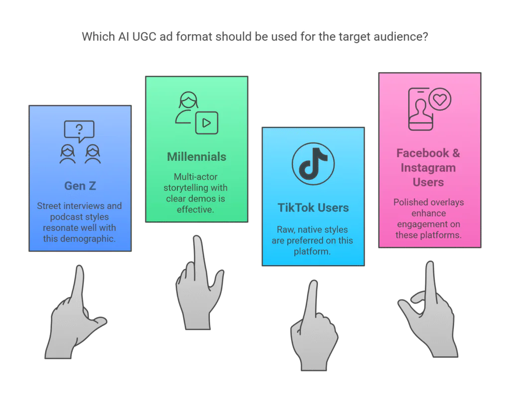 Which AI UGC format should be used to the target audience.