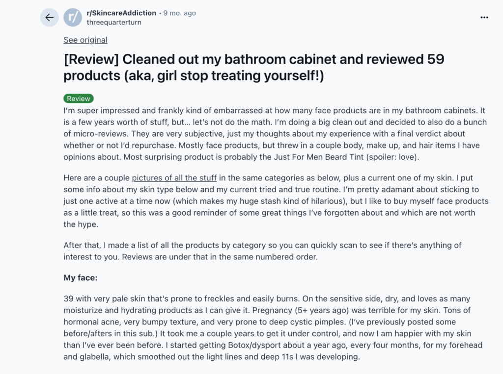 Screenshot of Reddit Reviews for Voice of Customer example when researichng your Creative Strategy.