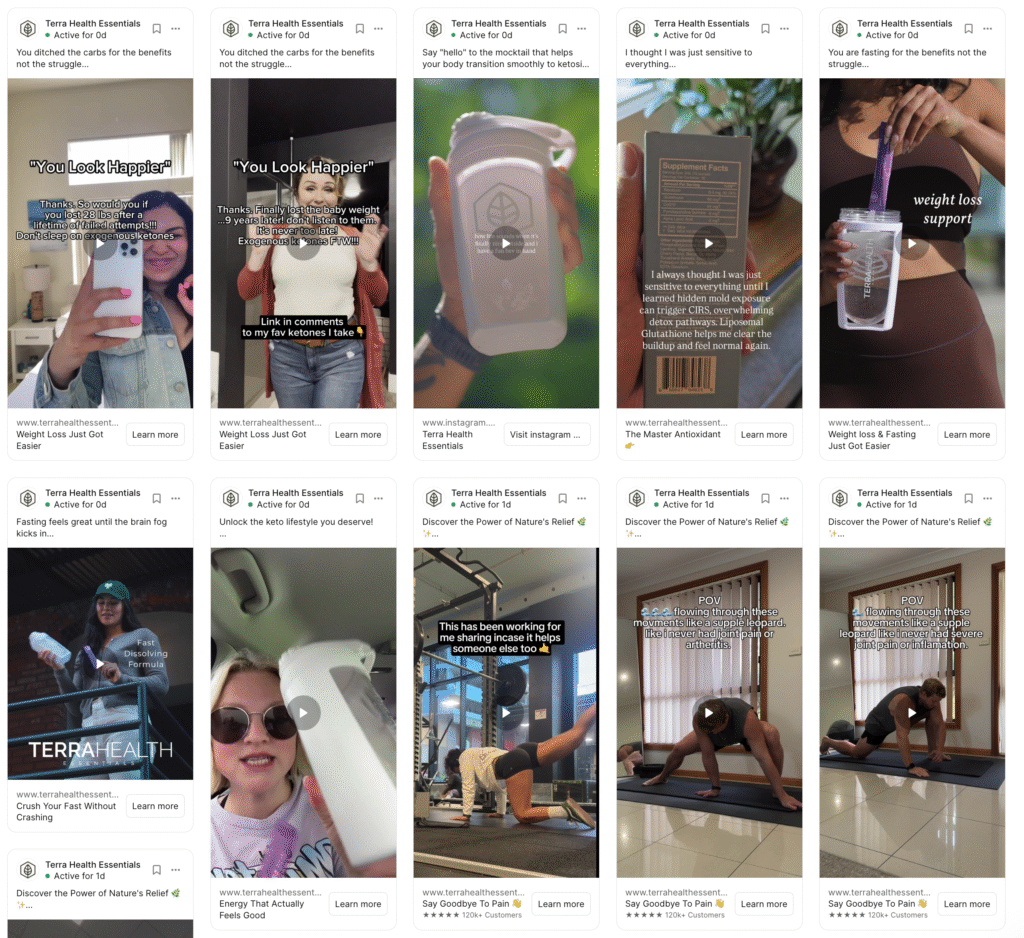 Meta Advertising Strategy 2025: Simplify Facebook Ad Campaigns for Predictable Results 2 Screenshot of a brand launching multiple creatives with different primary text, headlines and videos and images. The perfect meta ads guide 2025 .