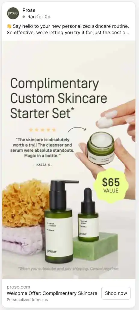 Example of shampoo ad being Optimize Meta Ads with AI.