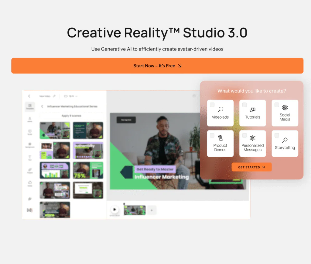 Screenshot of home page compare ai avatars for ugc video ads.