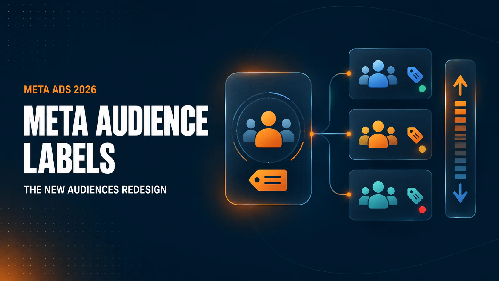 Meta Audience Labels and the New Audiences Redesign Meta audience labels graphic showing audience groups connected to value-rule bid adjustments in Meta Ads.